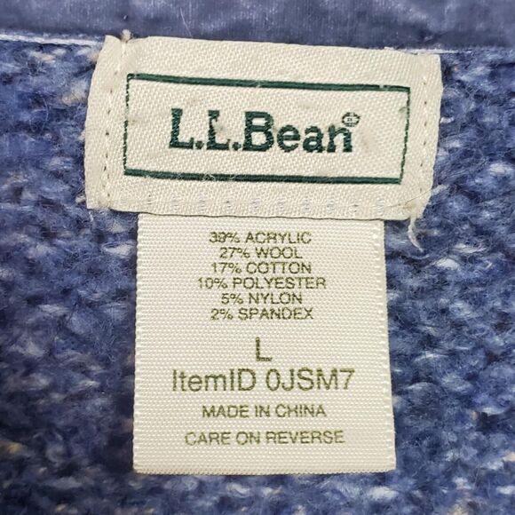 L.L. Bean Blue Cable Knit Marled Cardigan Sweater Wool Blend Medium - Picture 3 of 8